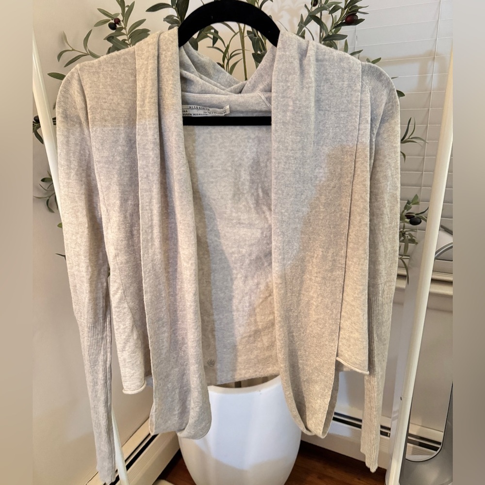 All Saints 100% Merino Wool Women's Gray Open-Front Sweater